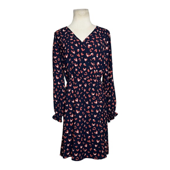 Glam navy blue animal print long sleeves dress size M - Picture 1 of 12